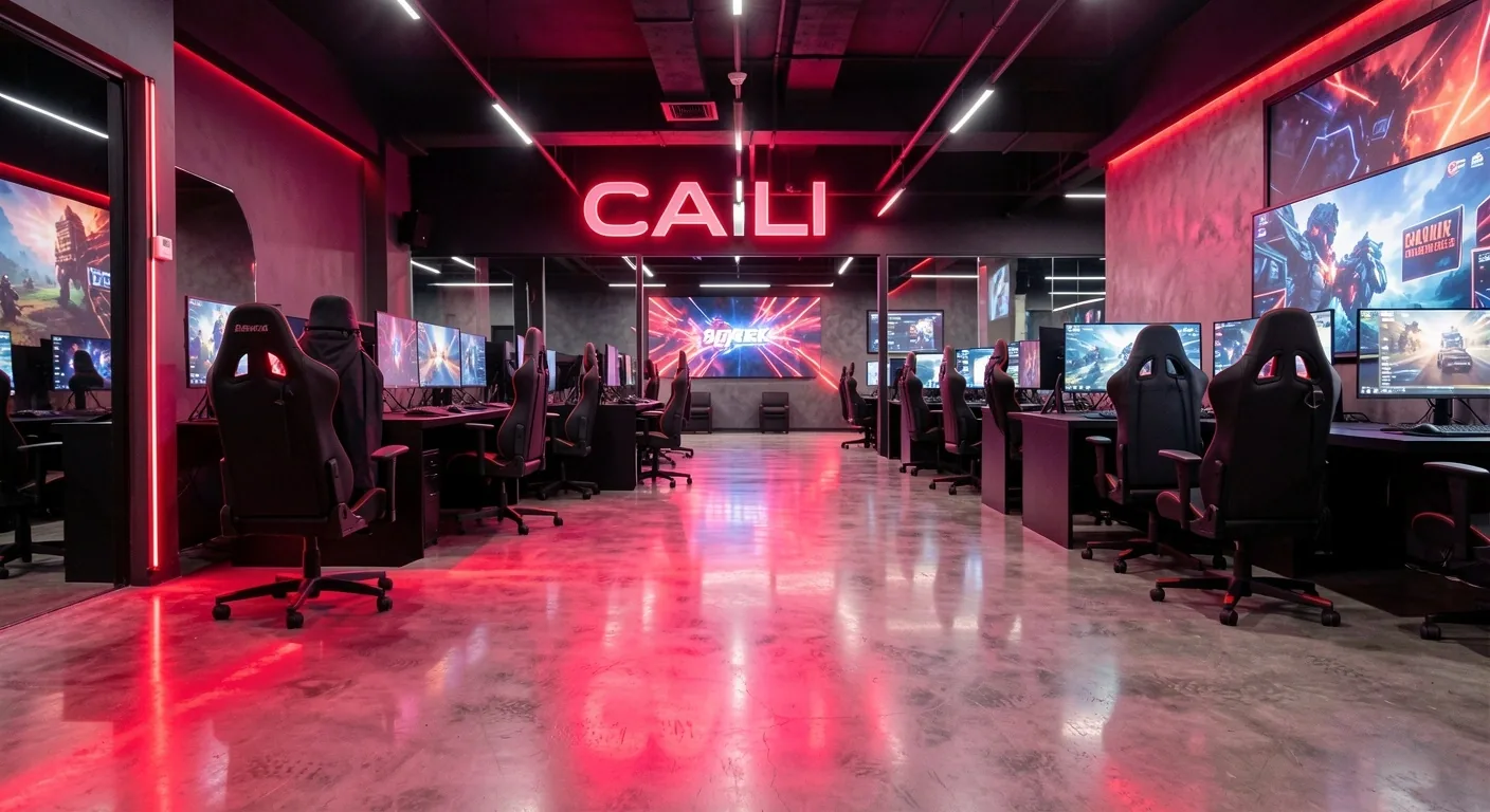 Interior del club de computación Yavetta con estaciones de trabajo profesionales