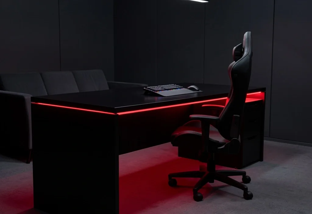 Interior de un centro de computación con iluminación ambiental roja