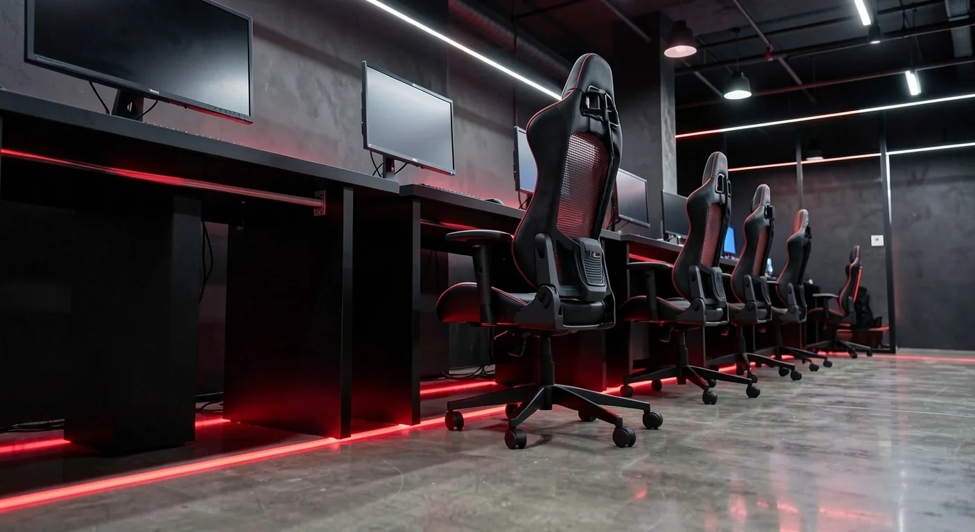 Interior de Yavetta Computer Club con estaciones de trabajo iluminadas