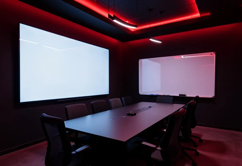 Sala privada con pizarras y pantallas de monitoreo