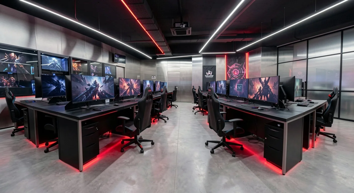 Interior del club Yavetta con estaciones de trabajo de alto rendimiento
