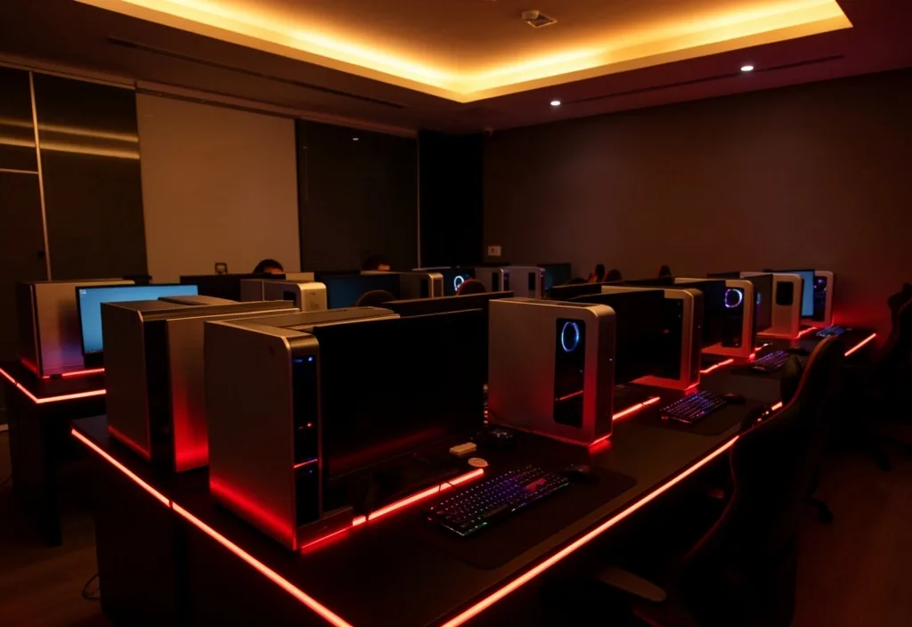 Interior del club de cómputo Yavetta con estaciones profesionales