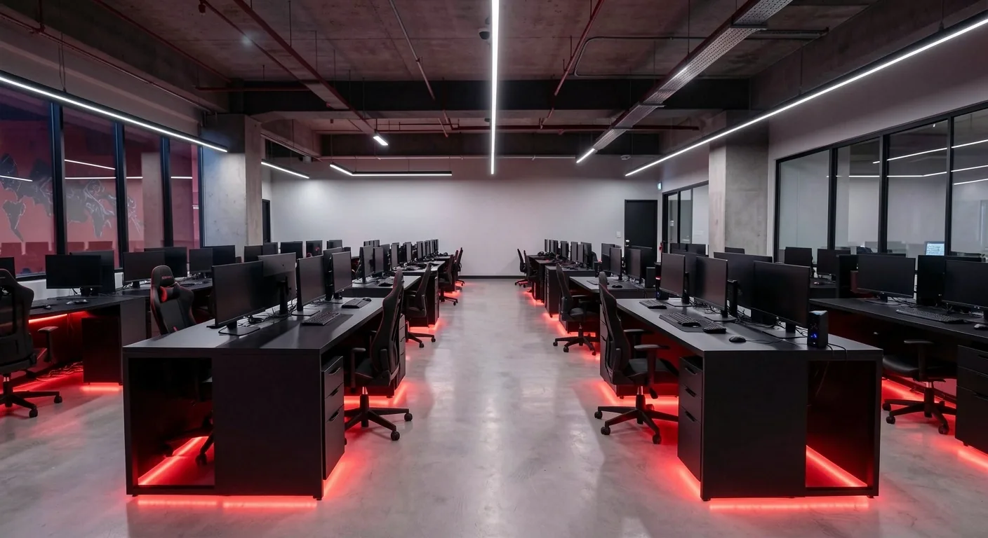 Interior del club de computación Yavetta con estaciones de trabajo