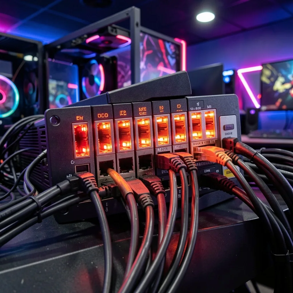Switch de red con indicadores LED en el interior de Yavetta